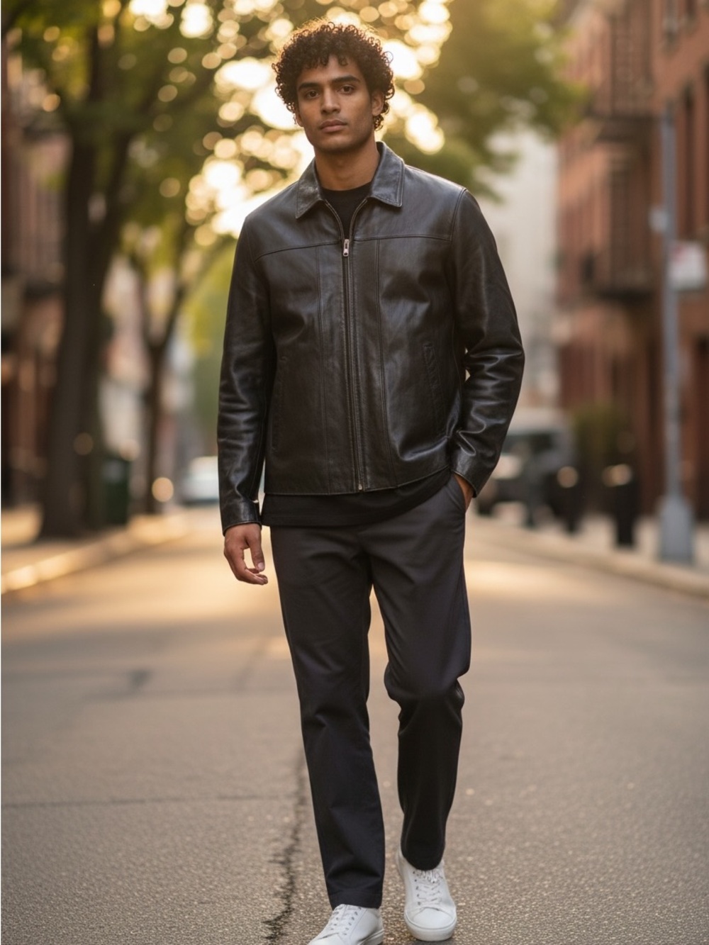 Wilsons Leather Black Bomber-Style Zip Jacket